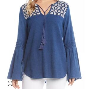 Karen Kane Balboa Bell-Sleeve Embroidered Top